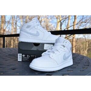 RARE Nike Air Jordan 1 Mid BG 'White Platinum' 2017  554725-108  Youth Size 6.5Y